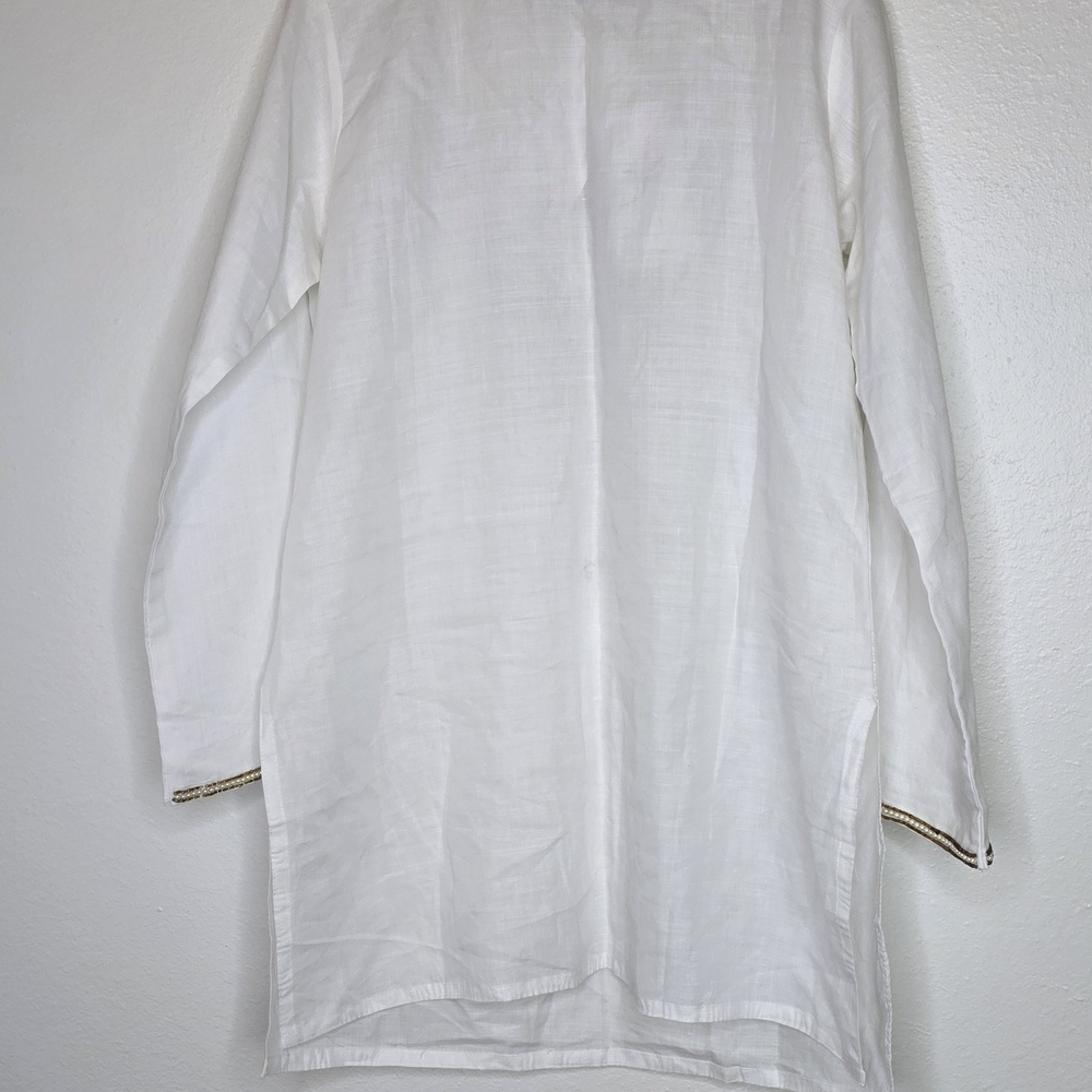 NEW Belle Mar Marena Sol White 100 %Linen Tunic Gold Pearl Beaded M - Picture 7 of 11